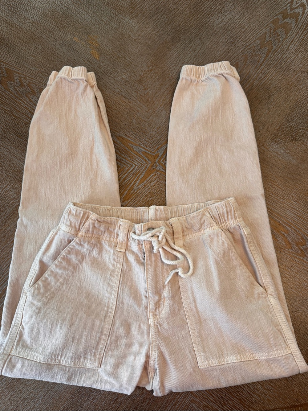 American Eagle Beige Jogger Denim Pants Sz 00 Drawstring Waist 28” Inseam 27” - Picture 5 of 7
